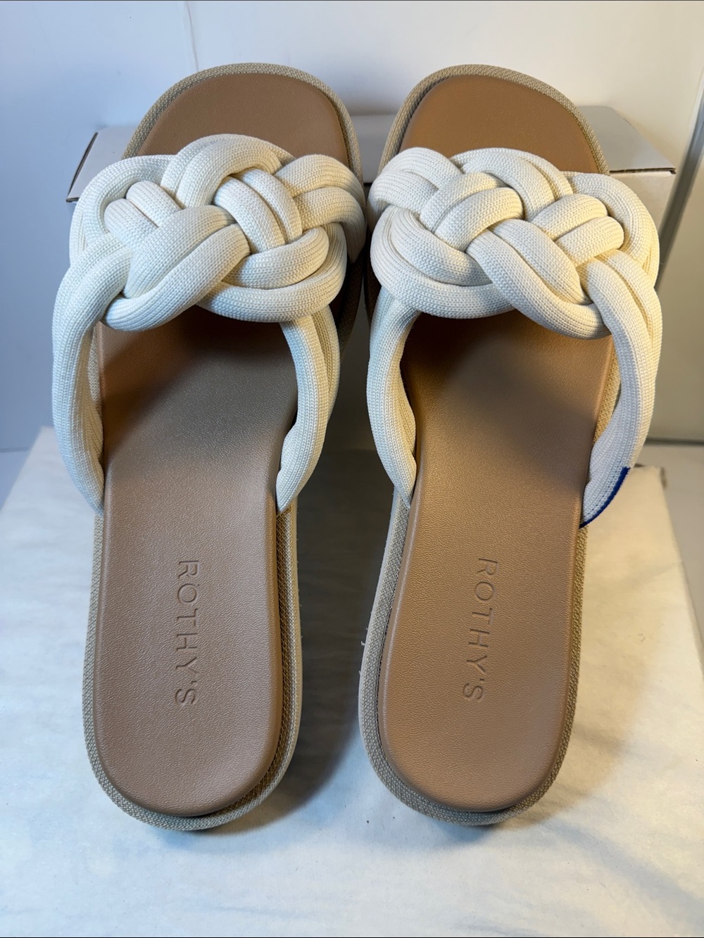 Rothy's Cream Braided Knot Slide Sandals